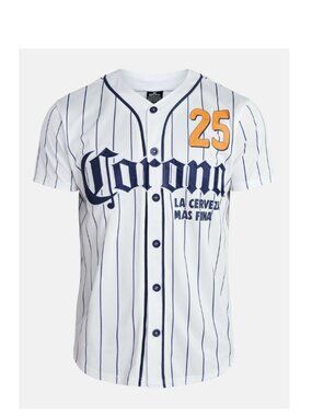 Corona Men's Front & Back Graphic Button-Up Baseball Jersey White